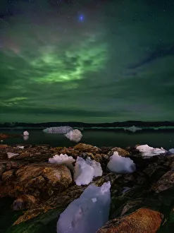 Icefjord Prints: Northern Lights over the Sermilik (Sermiligaaq) Icefjord in East Greenland