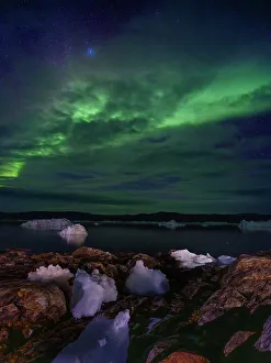 Icefjord Prints: Northern Lights over the Sermilik (Sermiligaaq) Icefjord in East Greenland