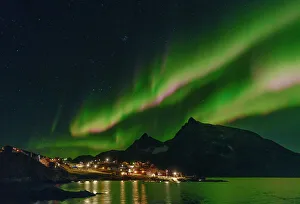 Aurora Prints: Northern Lights over settlement Kuummiit (formerly spelled Kummiut)