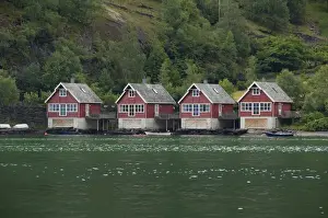 Cabin Prints: Norway, Flam (aka Flaam). Typical Norwegian boat houses