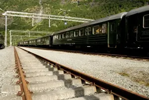 Railcar Prints: Norway, Flam. Flam Railway (aka Flamsbana) scenic electric tourist train, Flam station