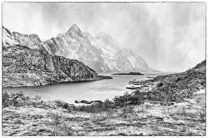 Images Dated 26th September 2022: Norway, Lofoten Islands. Fjord at Mount Himmeltinden