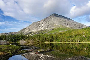 Nordland Prints: Norway, Nordland. Mountain scenery. Evening light at Gurtejavre lake