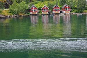 Buoy Prints: Norway. Red boathouses