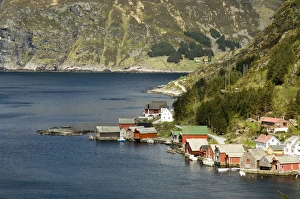 Images Dated 12th May 2006: Norway, Sogn og Fjordane, Krakenes. Farm houses along the Atlantic Ocean.seaside