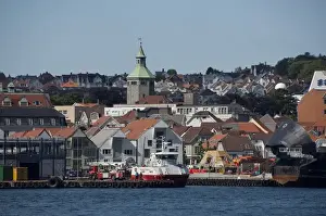 Gandsfjord Prints: Norway, Stavanger. City views of Stavanger from Grandsfjord. Historic Valberg Tower