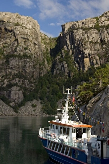 Images Dated 21st June 2009: Norway, Stavanger, Lysefjord (aka Lyse Fjord). Sightseeing boat in Helleren area of fjord