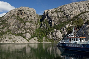 Images Dated 21st June 2009: Norway, Stavanger, Lysefjord (aka Lyse Fjord). Sightseeing boat in Helleren area of fjord