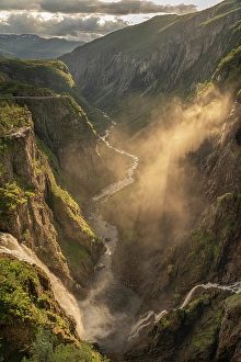 Eidfjord Prints: Norway. Sunset on Voringsfossen waterfall