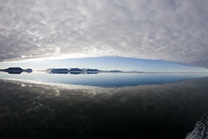 Images Dated 2nd August 2008: Norway, Svalbard, Edgeoya Island, Reflection of low clouds in calm sea on summer
