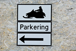 Longyearbyen Prints: Norway. Svalbard. Longyearbyen. Snowmobile parking sign