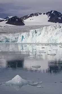 Norway, Svalbard, Spitsbergen, Icebergs floating near face of Lilliehook Glacier