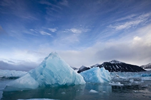 Images Dated 13th August 2008: Norway, Svalbard, Spitsbergen Island, Deep blue ice bergs near face of Sveabreen