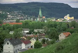 Trondheim Prints: Norway, Trondheim. Town view and Nidarosdomen from Kristiansten Festung Fortress
