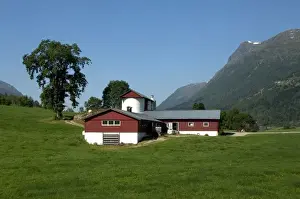 Images Dated 4th July 2009: Norway, View from scenic by-way Road 15 between Hornindal & Stryn. Typical farm buildings