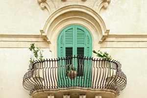 Sicily Prints: Noto, Sicily. Charming old window and terrace on a home. (Editorial Use Only)