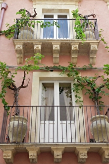 Sicily Prints: Noto, Sicily. Charming old window and terrace on a home. (Editorial Use Only)