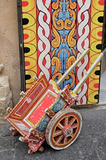 Sicily Prints: Noto, Sicily. Colorful cart outside of local shop