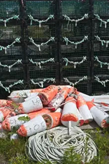 Brier Island Prints: Nova Scotia, Canada. Lobster pots and floats in Westport village, Brier Island
