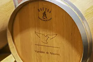 Storage Prints: An oak barrel from Boutes Cooperage (tonnellerie) stamped with they name and symbol