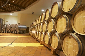 Images Dated 13th December 2005: Oak barrels in rows and stainless steel roto-fermenters rotofermenters, Maison Louis Jadot
