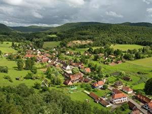 Prints of Obersteinbach in the Palatinate Forest, Vosges du Nord a nature reserve and a biosphere reserve (Palatinate Forest-North Vosges Biosphere Reserve). France, Grand Est Images Dated 2024 April: Obersteinbach in the Palatinate Forest