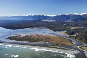 Images Dated 8th July 2007: Okarito Lagoon, West Coast, South Island, New Zealand - aerial