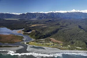 Okarito and Okarito Lagoon, West Coast, South Island, New Zealand - aerial