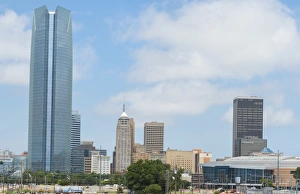 Downtown Prints: Oklahoma City Oklahoma OK, OKC, city skyline from Expressway of downtowm