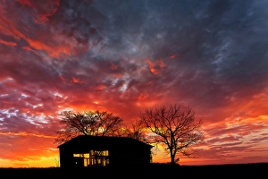 Lexington Prints: Old abandoned Kentucky tobacco barn at sunrise, near Lexington, Kentucky