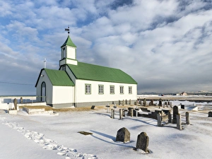 Images Dated 13th February 2015: The old church of Gardur, Reykjanes peninsula during winter. europe, northern europe