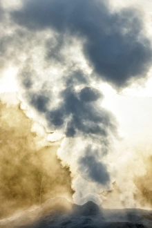 Old Faithful Prints: Old Faithful Geyser backlit at sunrise, Upper Geyser Basin, Yellowstone National Park