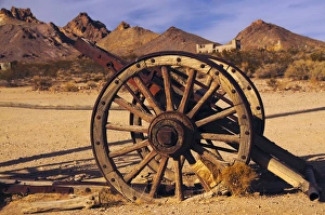 Wagon Prints: Old Farm Equipment, Ghost Town, Rhyolite, Nevada, USA