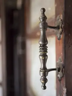 Retro Prints: Old fashioned metal doorhandle in Shilpgram artisans village near Udaipur, Rajasthan