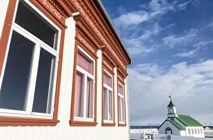 Sudurland Prints: Old house in Gardur next to the old church, Reykjanes peninsula during winter. europe