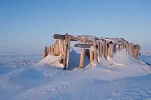 Inupiat Prints: old Inupiat home along the Arctic coast, eastern Arctic National Wildlife Refuge, Alaska