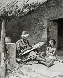 Contemporary Age Prints: An old man teach to write a child. French Sudan. 1893