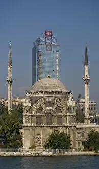 Old and New with Mosque in Foreground along the Bosporus Straight, Istanbul Turkey