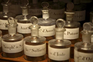 Images Dated 24th April 2008: Old perfume testing bottles display in Musee du Parfum. Paris. France