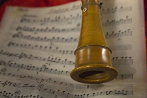Carnival Prints: Old Wind instrument and sheet music, Venice Italy at the Interpreti Veneziani Music