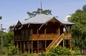 Old wooden house with shutters in Irkutsk in Siberia Russia