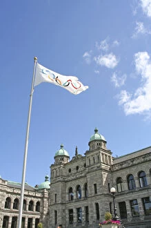 Olympic flag at Parliament Building Victoria British Columbia