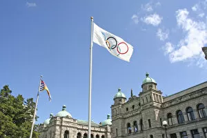 Images Dated 3rd August 2007: Olympic flag and Parliament Building Victoria British Columbia