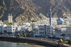 Oman, Muscat, Mutrah. Buildings along Mutrah Corniche / Late Afternoon