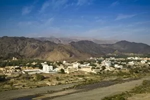 Oman, Western Hajar Mountains, Fanja. Morning View of Fanja Town off the Nizwa Highway
