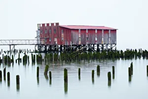 Astoria Prints: OR, Astoria, Old fish cannery on the Columbia River