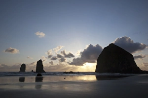 Images Dated 9th May 2012: OR, Cannon Beach, Haystack Rock at sunset