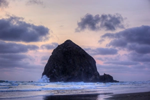Seastack Prints: OR, Cannon Beach, Haystack Rock at sunset