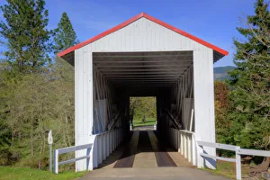 Covered Bridge Prints: OR, Douglas County, Milo Academy Covered Bridge, built in 1962, spans the South Umpqua