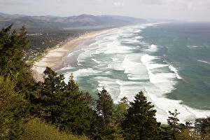 OR, Oregon Coast, Neahkahnie Beach and Manzanita and beach from viewpoint
